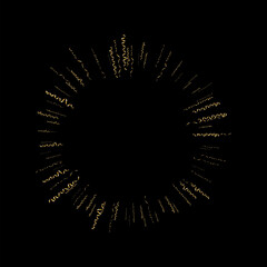 Golden serpentine ribbons frame. Confetti round banner. Luxury streamer