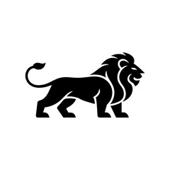 Obraz premium Vector lion silhouette logo, a stylish isolated king of the jangle lion head with flowing mane, a minimalist and diametric lion design on white background for logo, branding, and Illustration