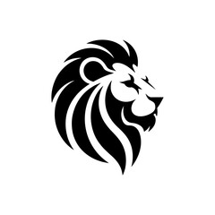 Obraz premium Minimalist lion head logo, majestic black and white feline profile, powerful lion king silhouette for corporate branding and sports mascots