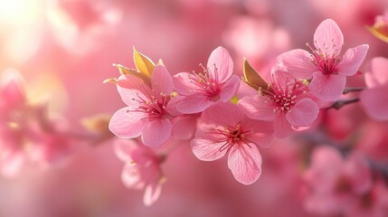 Obraz premium Pink Flowering Branches, Beautiful Blooming Background with Delicate Details.