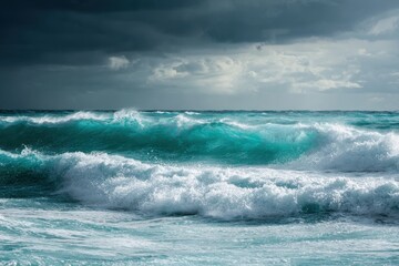 Fototapeta premium Powerful ocean waves crashing under a stormy sky