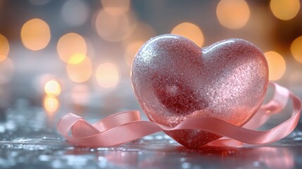 Pink Heart and Ribbon, Love and Romantic Decor.