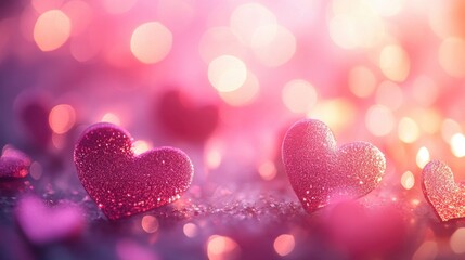 Pink Heart Bokeh Background for Valentine's Day, Soft and Dreamy Light Effect.