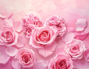 Delicate pink roses arranged in a heart shape