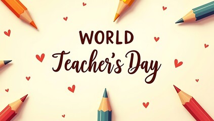 World teacher s day celebration with colorful pencils and hearts