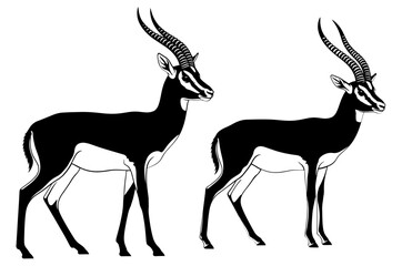 Vector art of two sable antelopes standing side by side, creating a striking and elegant composition