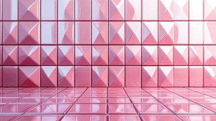 Pink Tiles Arranged to Form a Triangular Wall, Semigloss 3D Render, Modern and Sleek.