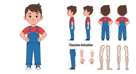 Cute Cartoon Boy Character Design Model Sheet For Animation and Game Development