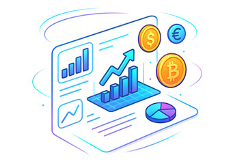 Augmented Reality Financial Dashboard with 3D Graphs and Crypto Coins – Transparent PNG