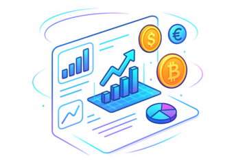 Augmented Reality Financial Dashboard with 3D Graphs and Crypto Coins – Transparent PNG