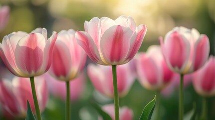 Pink-White Tulip Flower, Soft and Elegant Spring Blossom.