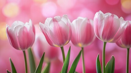 Pink-White Tulip Flower, Soft and Elegant Spring Blossom.