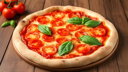 pizza with tomatoes, cheese and basil