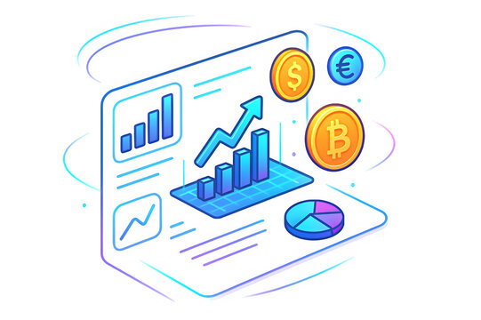 Augmented Reality Financial Dashboard with 3D Graphs and Crypto Coins – Transparent PNG