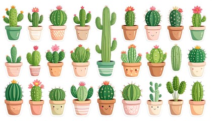 Cute cactus collection in pots