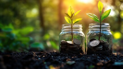 Plant Growing in Savings Coins for Investment and Interest Concept