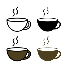 Hot Coffee cup Icon . in stroke, black and colored vectors collection isolated on white background.