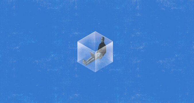 Lonely people in the city. surreal art