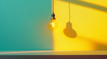 Yellow and teal wall with hanging light lifestyle decor creative product photography concept