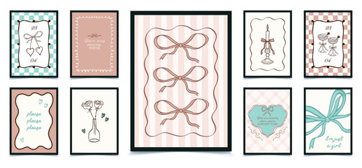 Abstract girl posters trendy bows girly things party hearts cherries cakes