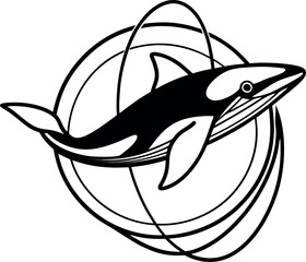 whale leaping through geometric rings illustration on transparent background