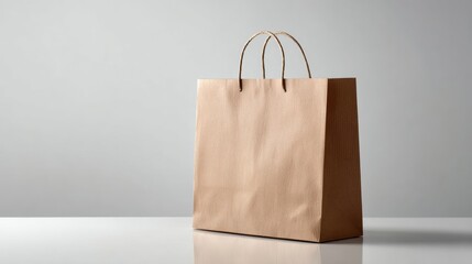 Plain brown paper shopping bag on clean surface