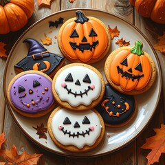 Halloween decorated cookies on a plate