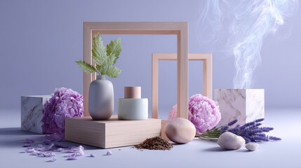 Spa wellness arrangement lavender flowers lifestyle beauty cosmetic product concept