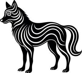 wolf silhouette filled with spiral waves illustration on transparent background