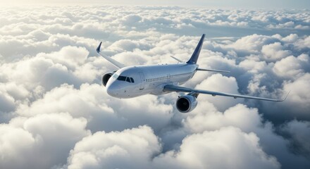 Obraz premium Commercial Airplane Flying Above the Clouds in a Deep Blue Sky View