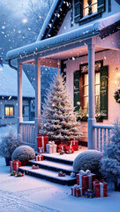 The frostcovered porch of a quaint village