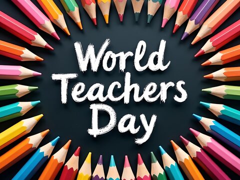 Colorful pencils form a circle celebrating world teachers day