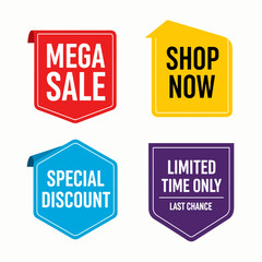 Set of vector red starburst, sunburst badges. Simple flat style vintage labels, stickers with sale discount text