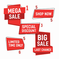 Set of vector red starburst, sunburst badges. Simple flat style vintage labels, stickers with sale discount text