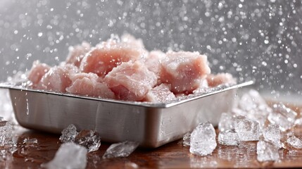 Frozen meat on ice lifestyle food product advertising photography fresh culinary design concept
