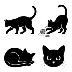 Cat design, 4 cat design, cat, animal, silhouette, black, pet, illustration, vector, mammal, kitten, feline, domestic, dog, cartoon, cats, black and white cat design 