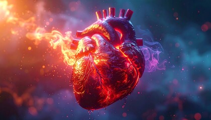 Fiery heart in ethereal light