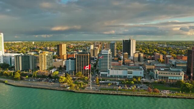 Aerial view of windsor, ontario, canada, showcasing the city skyline and waterfront
