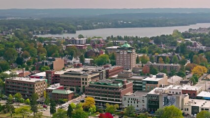 Aerial view of eau claire, wisconsin, showcasing the city skyline and landscape
