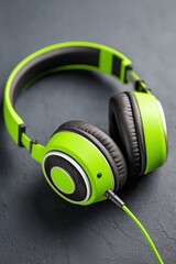 Naklejka premium Gaming headset in vibrant lime green color with sleek design and soft ear cushions, showcasing modern technology and style for immersive audio experiences