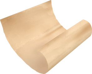 Parchment paper fly in air, vector realistic old craft paper sheet rolled edge, vintage curled brown page, letter, note