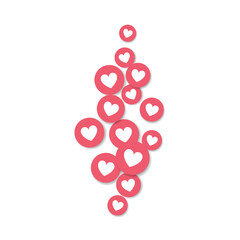 Flying hearts stream. Love likes emotions for social media. Positive reaction and feedback. Vector set.