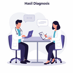 Flat Illustration Two Medical Professionals Discussing Diagnosis at Table