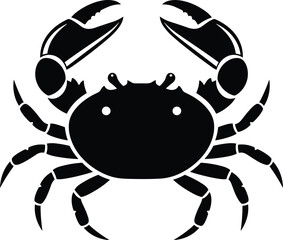 Crab black silhouette vector illustration with open pincers and eight legs, isolated marine animal graphic for various uses