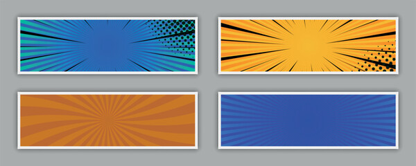 Comic book page template with radial rays, and halftone effects in pop-art style. Vector illustration