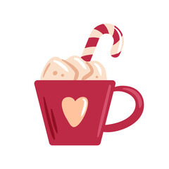 A delightful cup of festive hot cocoa topped with crushed candy cane pieces, exuding warmth and holiday cheer. This charming vector illustration inspires cozy moments and indulgent winter treats.