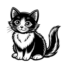 black and white cat, cat, animal, cartoon, vector, kitten, illustration, pet, cute, feline, domestic, drawing, kitty, art, pets, cute cat design, black and white cat design 