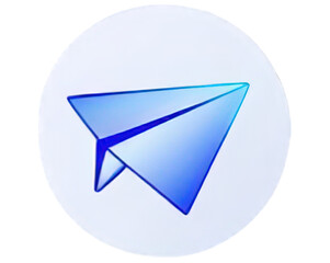 Modern blue paper airplane icon for digital communication.