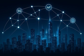 Modern Smart City Technology Infrastructure with Futuristic Wireless 5G Network Visualization