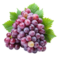 Obraz premium Bunch of red grapes with green leaves isolated on black background bunch of grapes fruit